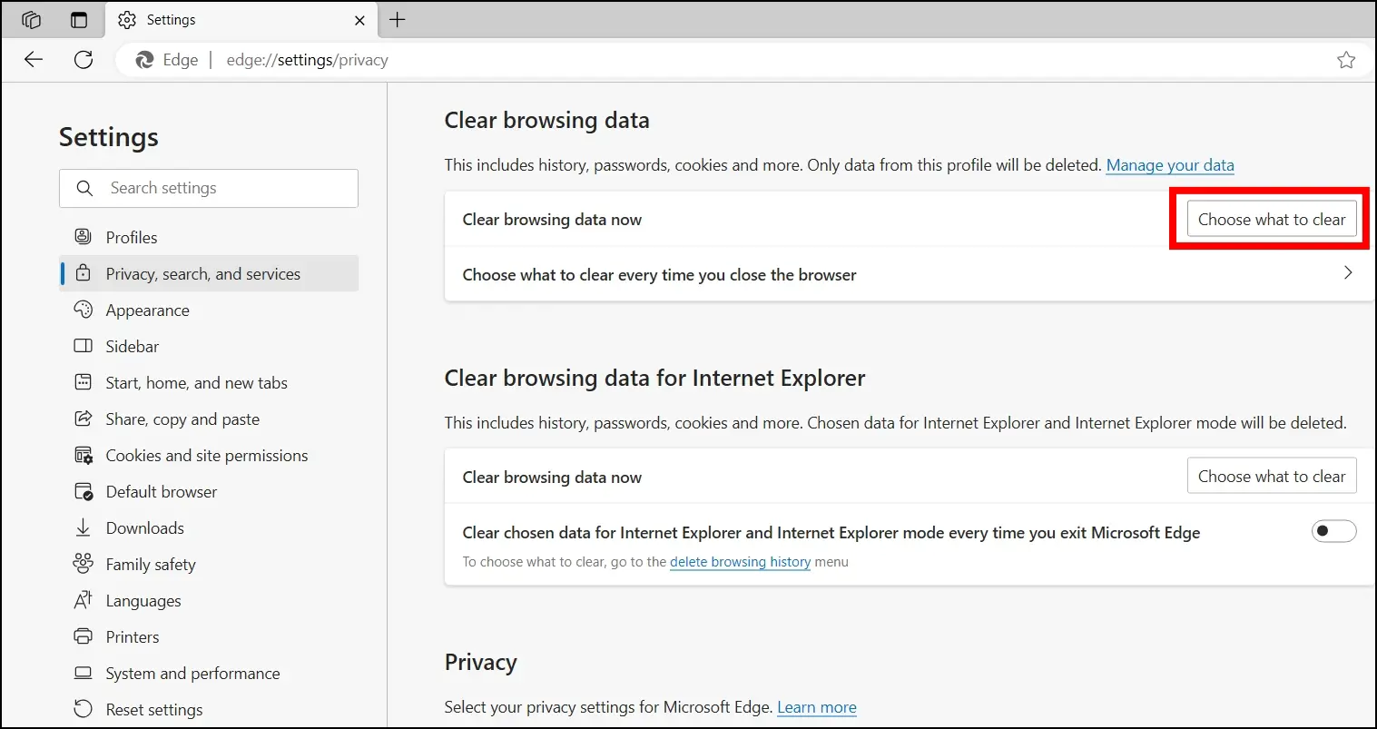 Clear Browsing Data to remove and delete all user data in Microsoft Edge.
