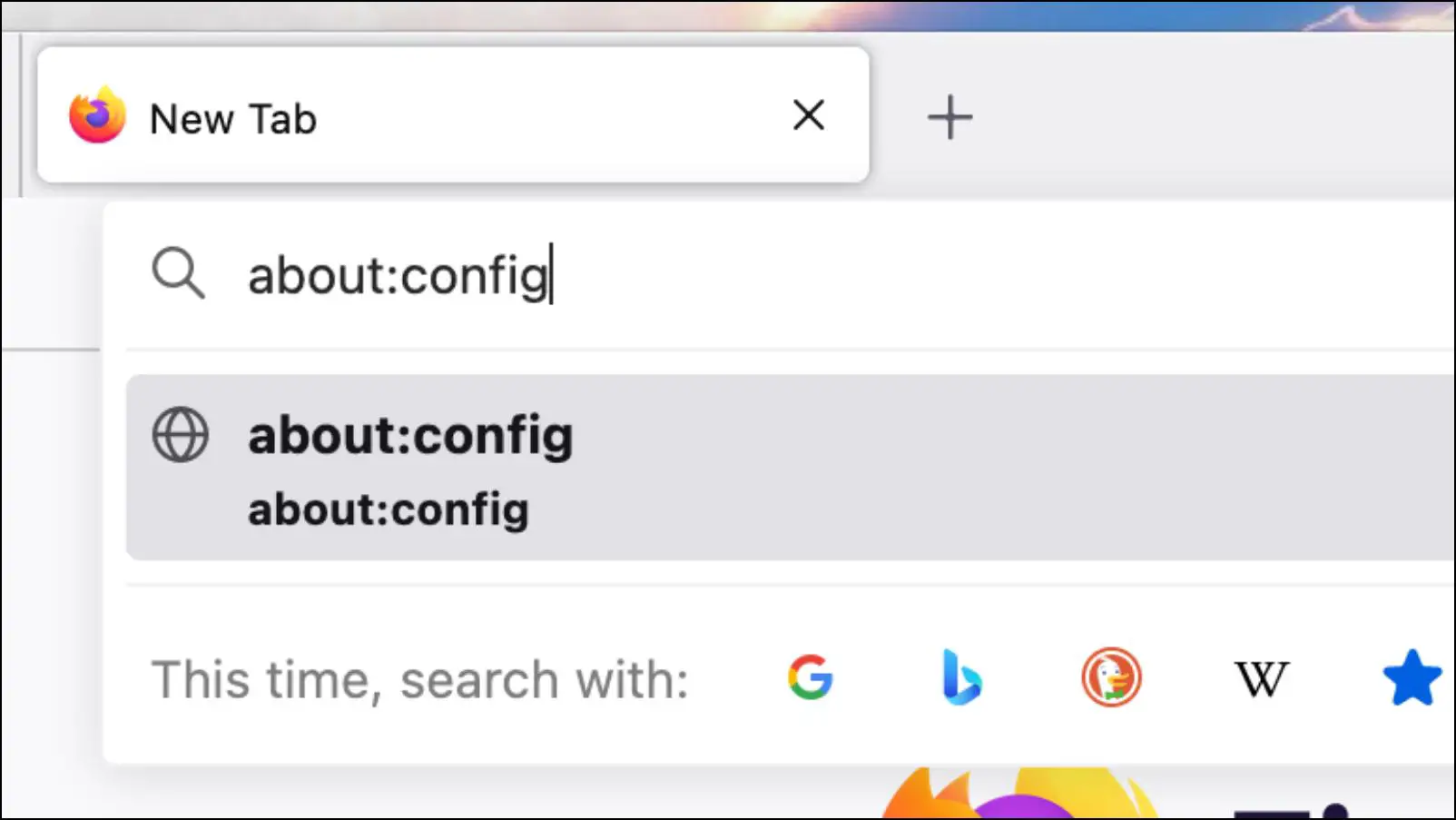 Type about:config in Firefox address bar