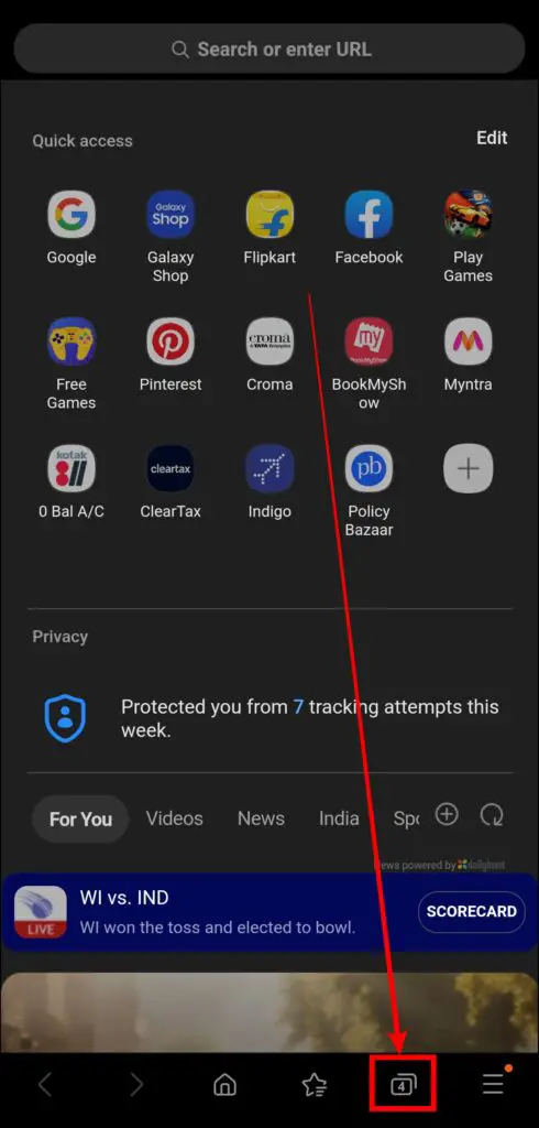 Access The Tabs to Sync Samsung Internet Tabs on Other Phones