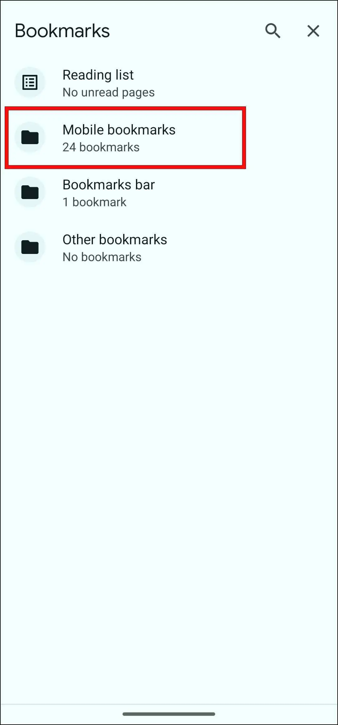 Open Mobile Bookmarks Folder