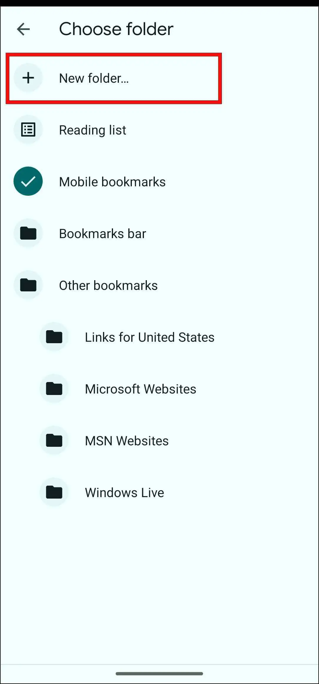 Creating a New Bookmarks Folder