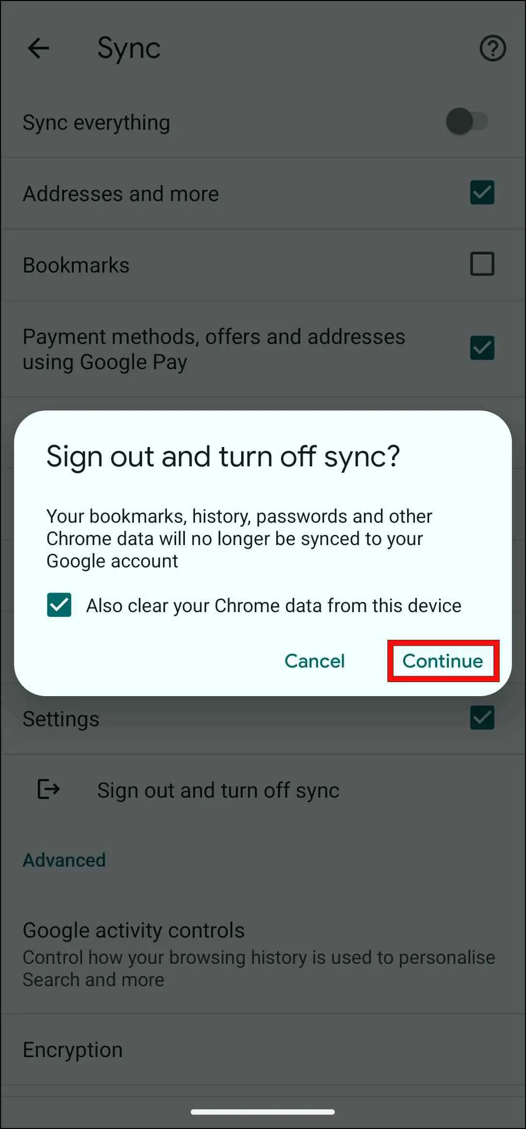 Turn Off Sync for Your Google Account