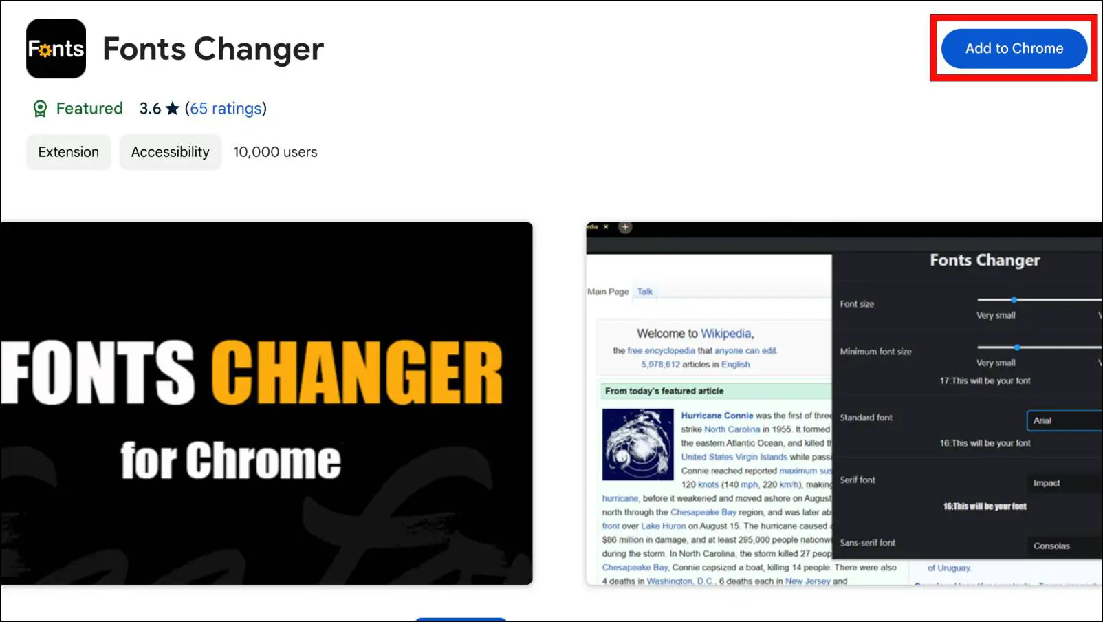 Click on Add to Chrome to Install Font Changer Extension