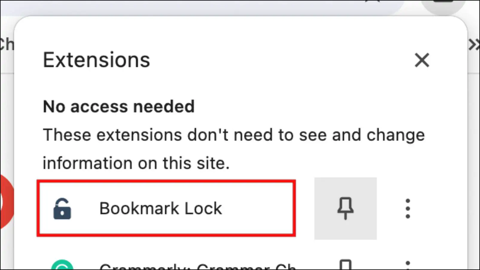 Click on the Lock Bookmarks Extension