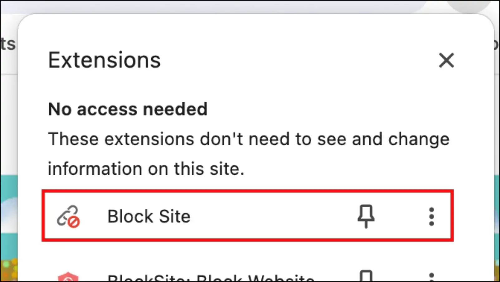 Select Block Site Extension from the List