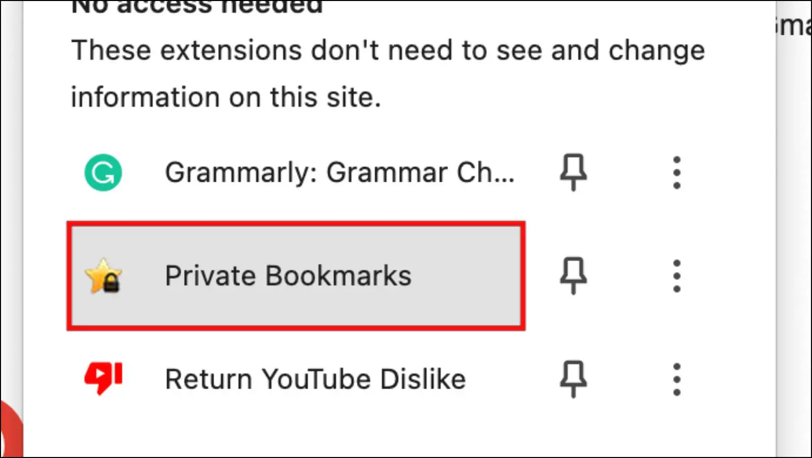 Select Private Bookmarks Extension