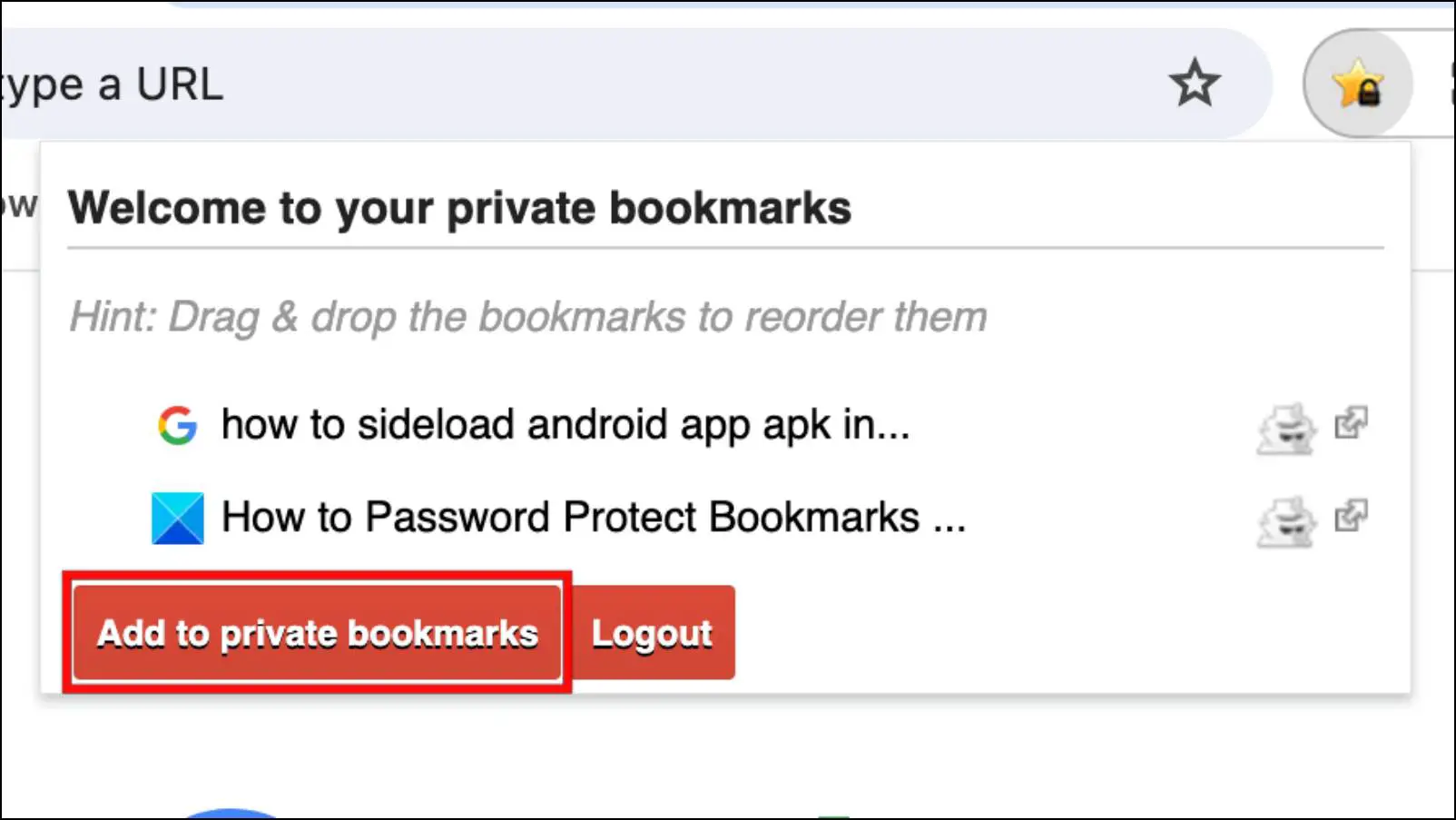 Add New Web Pages to Private Bookmarks