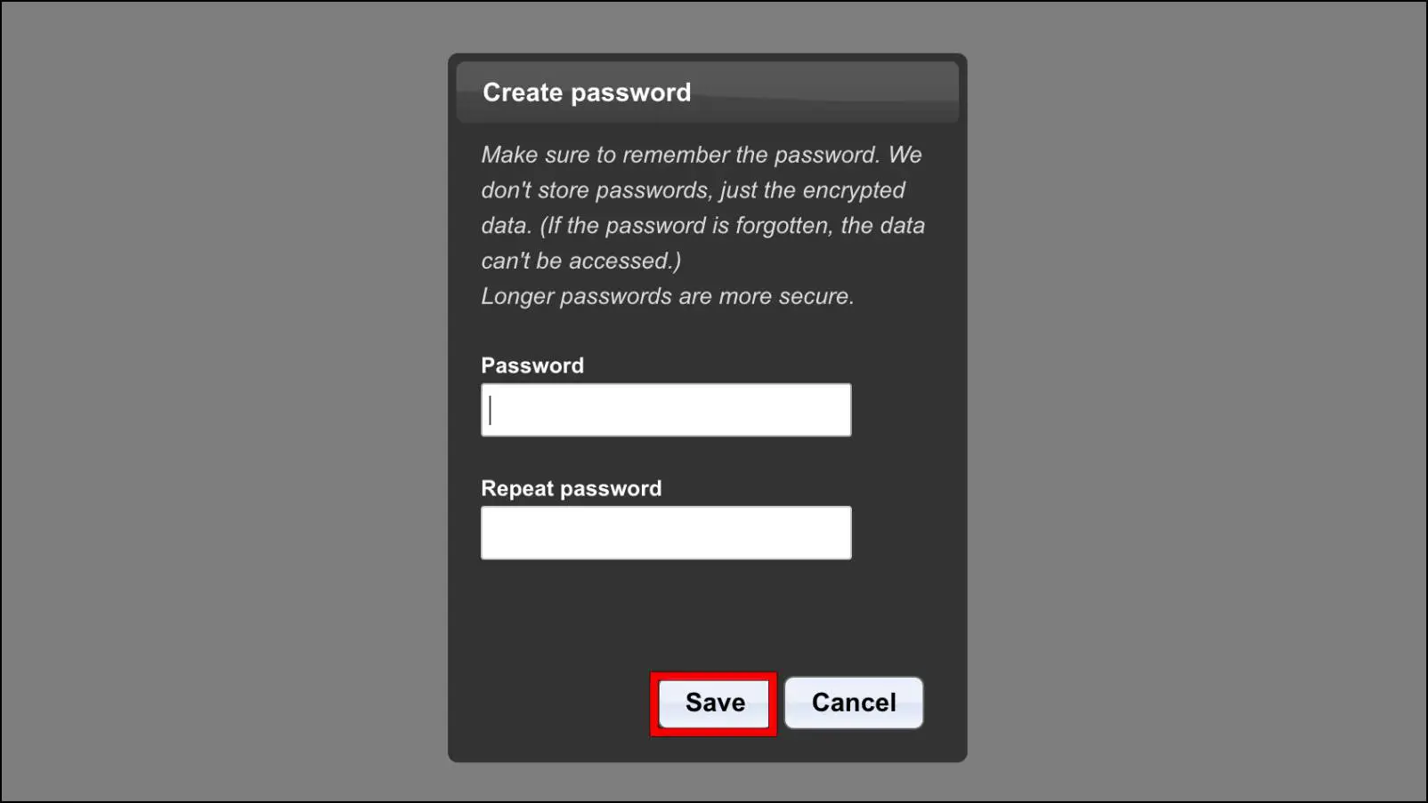 Creating New Password for Saved Bookmarks