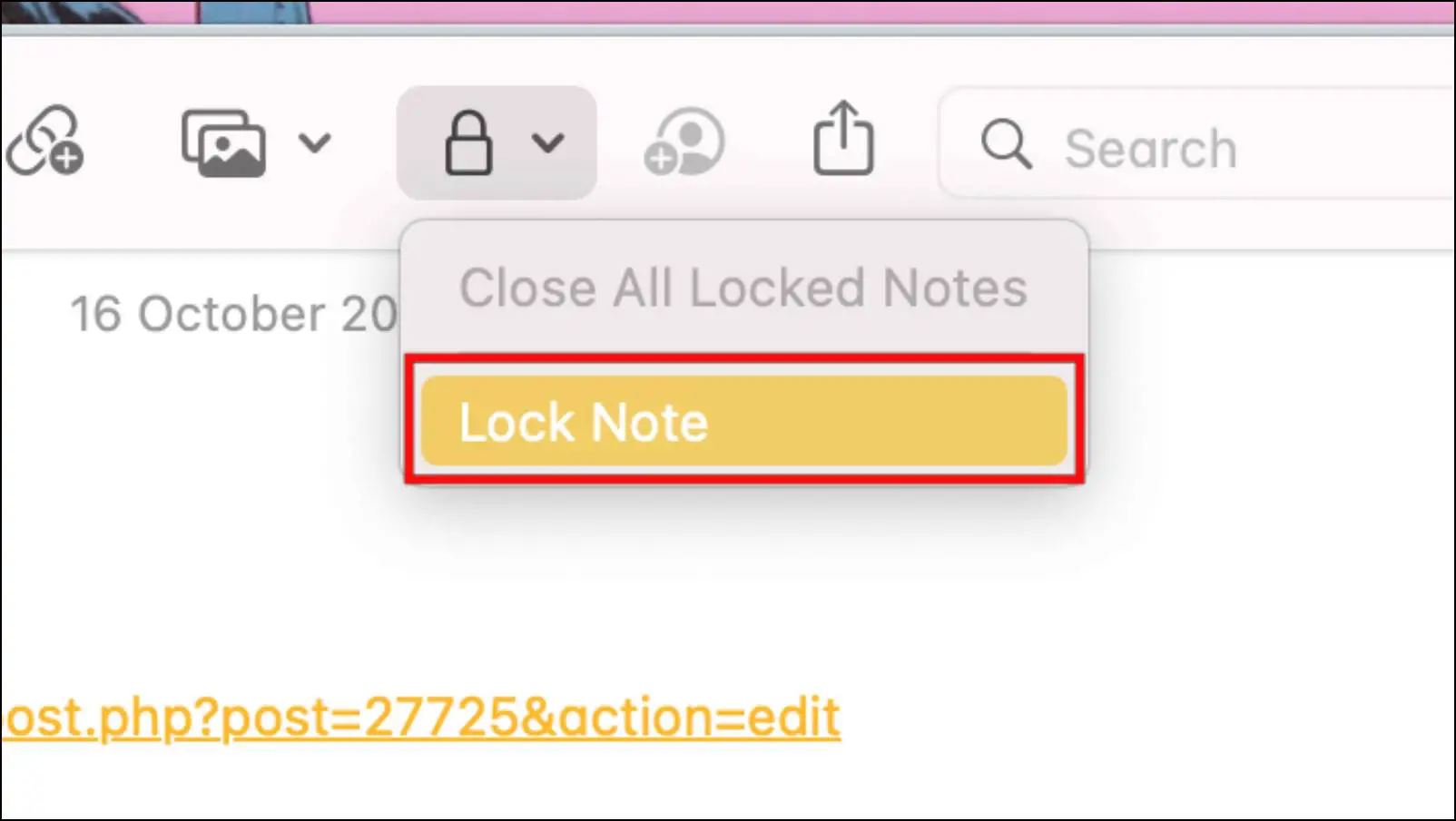 Lock the Note by Clicking on the Padlock icon. 