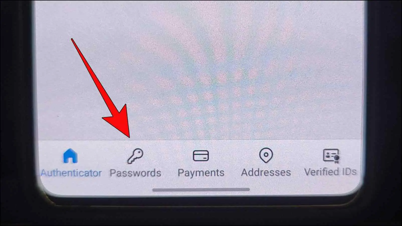 Tap on the Passwords Tab in Microsoft Authenticator