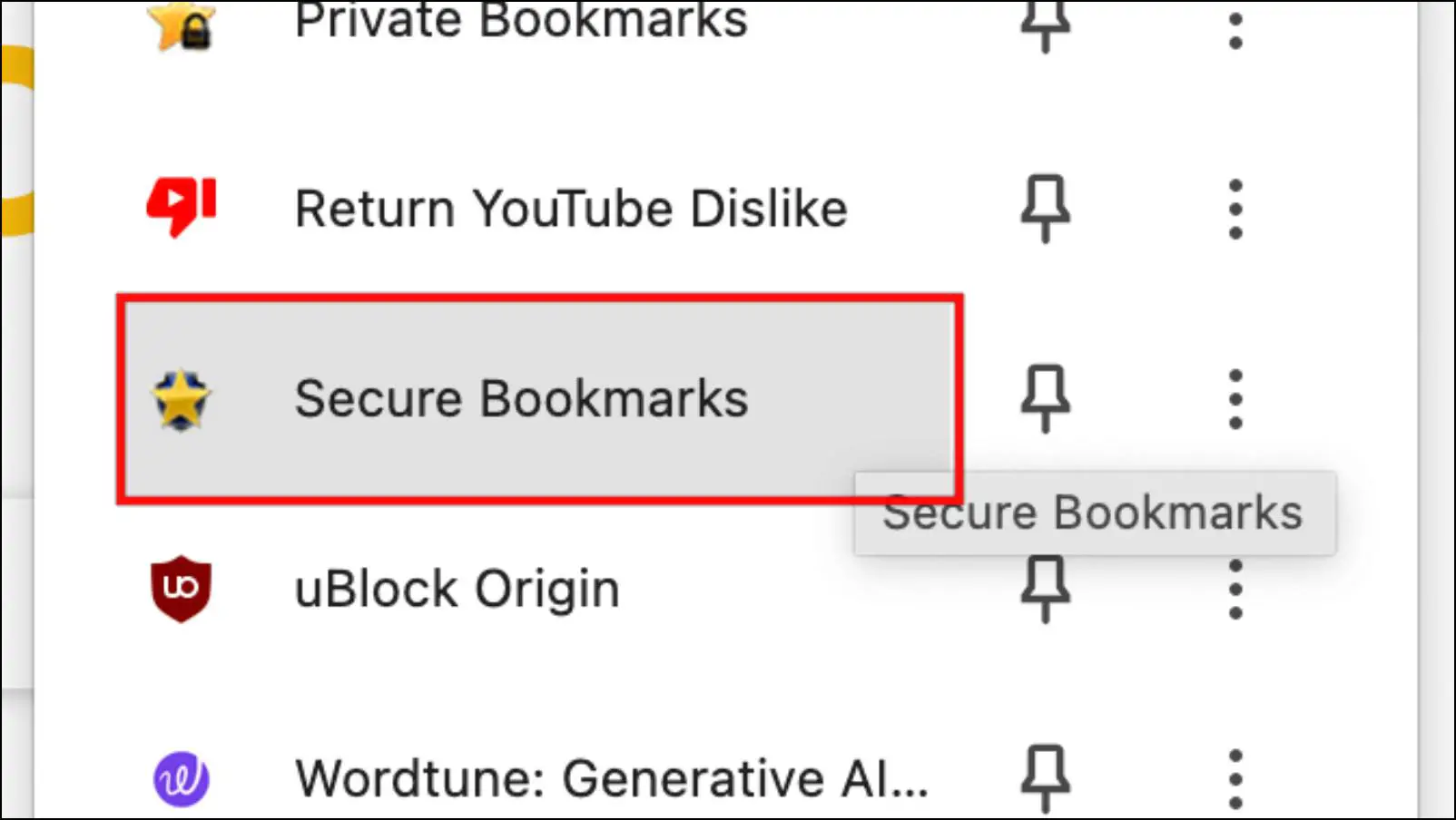 Open the Secure Bookmark Extension