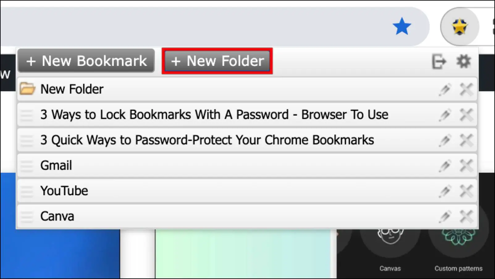 Create a Secure Bookmark Folder by Clicking on New Folder