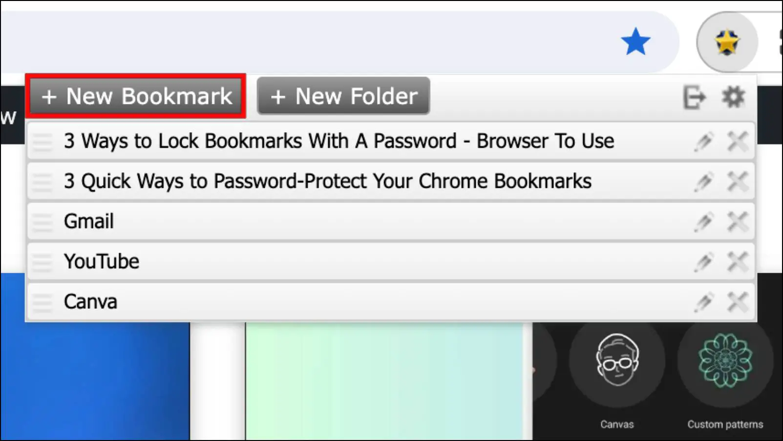 Add a Secure Bookmark by Clicking on New Bookmark