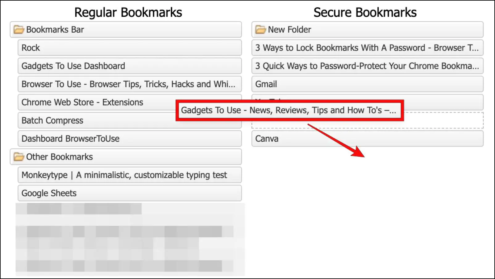 Drag Chrome Bookmarks to Secure Bookmarks