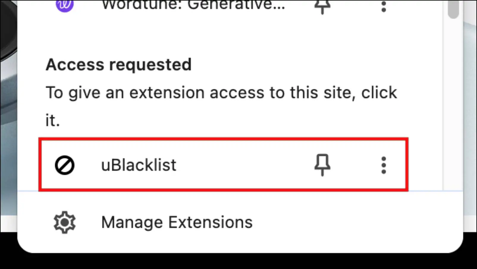 Choosing the uBlacklist Extension